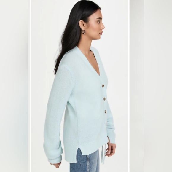 3.1 Phillip Lim Lofty Alpaca Blend Shirred Sleeve Cardigan In Ice Blue Women's M - Picture 6 of 13